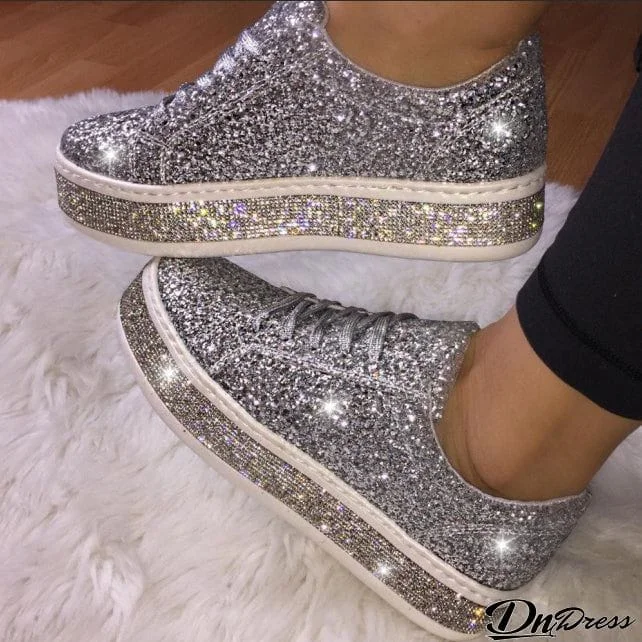 Women's Cute Shinning Crystal Flat Heel Shoes