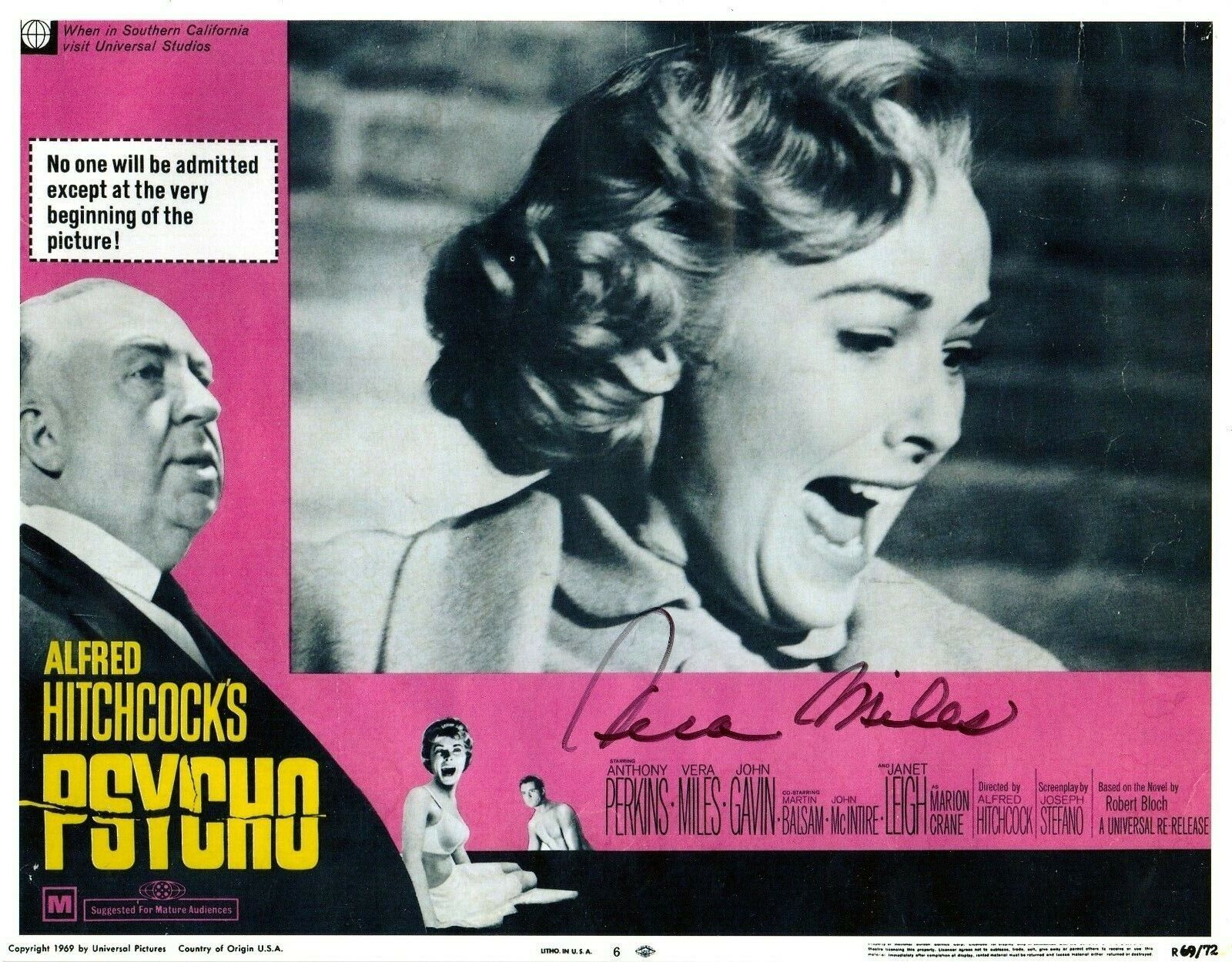 Alfred Hitchcock, VERA MILES signed Psycho 8x10 pic (as Lila Crane)