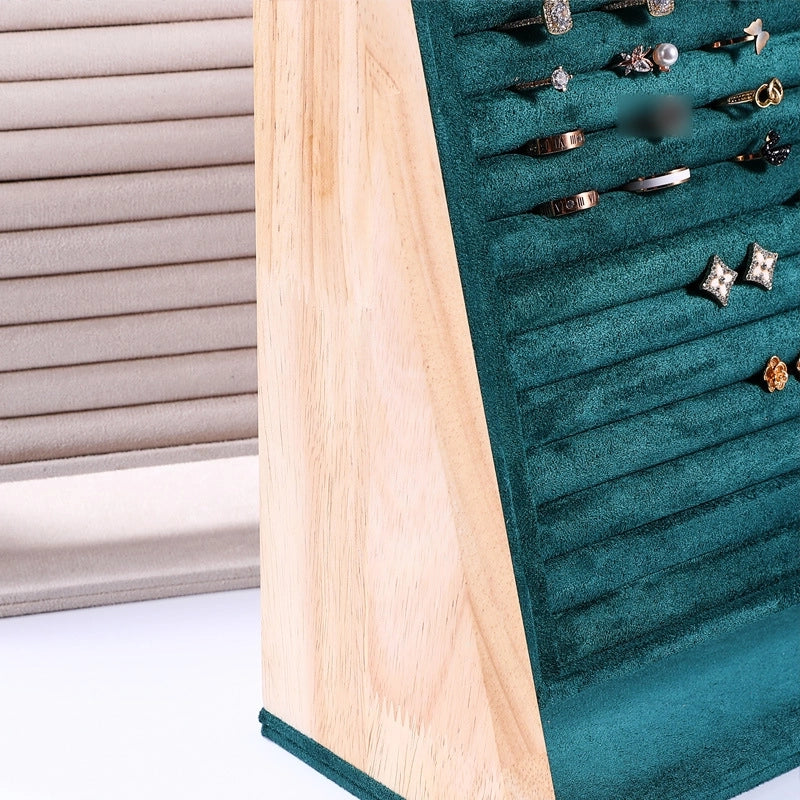 Retro Solid Color Solid Wood Flannel Jewelry Rack