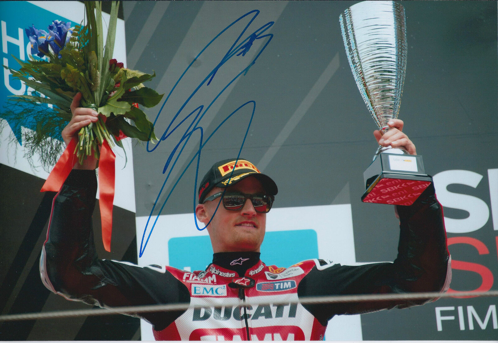 Chaz DAVIES SIGNED DUCATI Rider Autograph Photo Poster painting AFTAL COA WSB Italy Podium