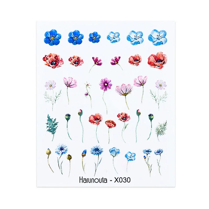 Harunouta Water Decals Ink Blooming Flower Leaves Transfer Nail Stickers Butterfly Love Heart Design Slider Watermark Decoration-Nail Inspo
