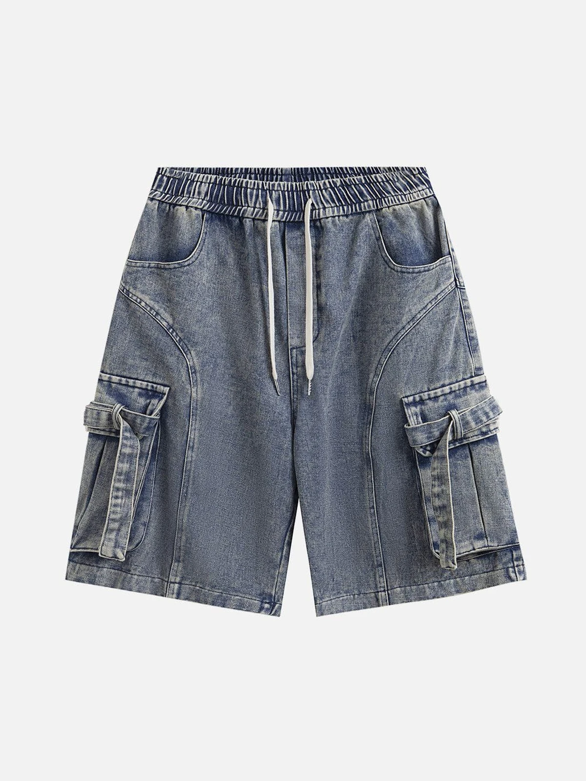 Blue Act Chic Multi Pocket Drawstring Loose Jorts Front