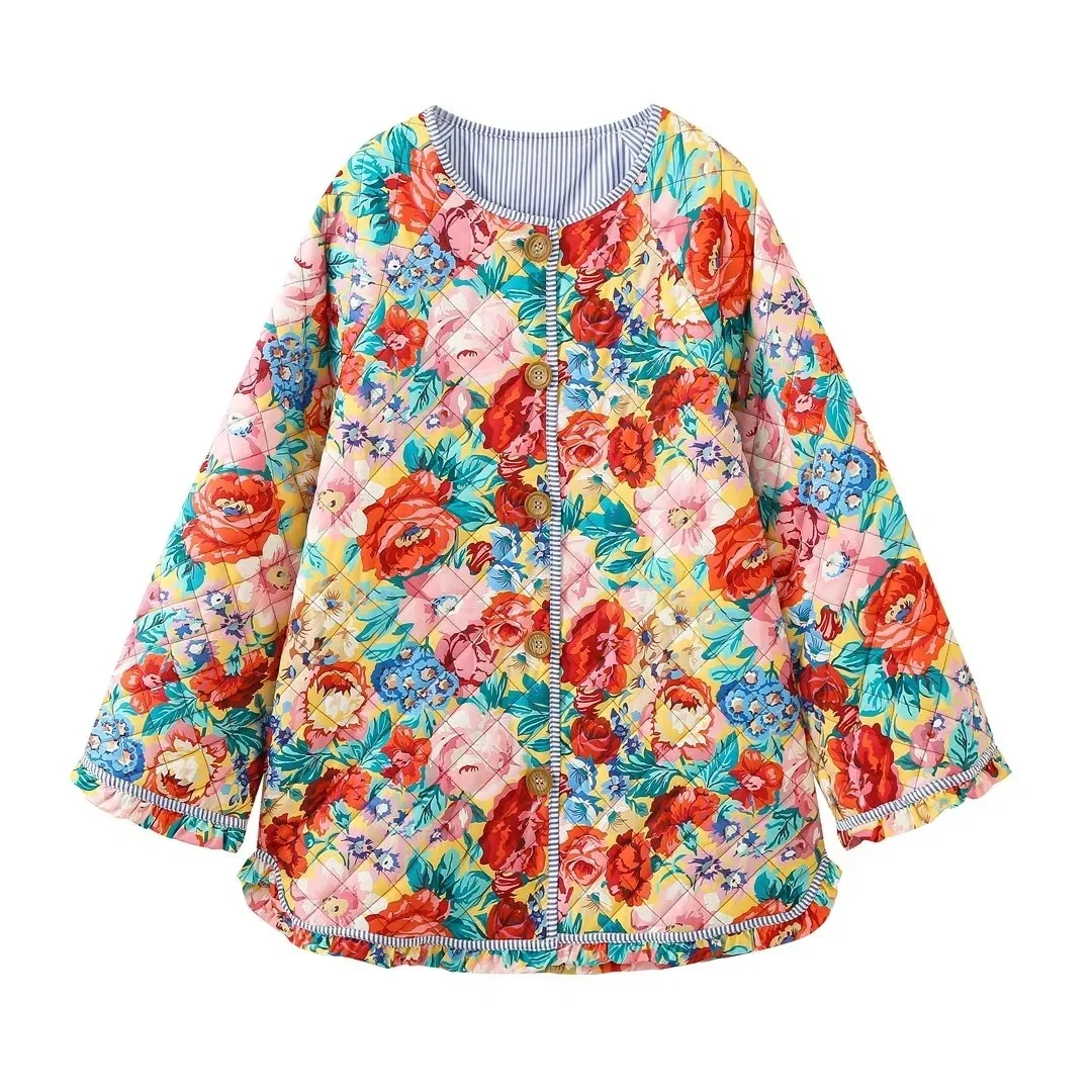 Woherb Women's Wear 2023 Autumn Floral Print Loose Quilted Padded Coat Women's Jacket MG37-Outfit Ideas