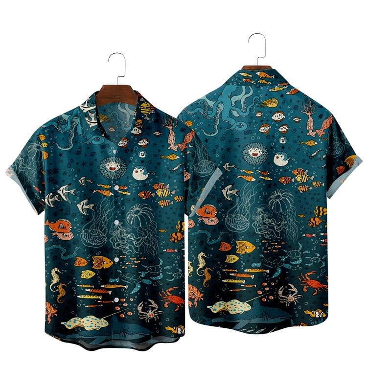 2022 Undersea Life Retro Print Shirt, Fashion Casual Simple Style Hawaiian Beach, Summer Pocket ShirtFor MenAnd Women - Life is Beautiful for You - SheChoic