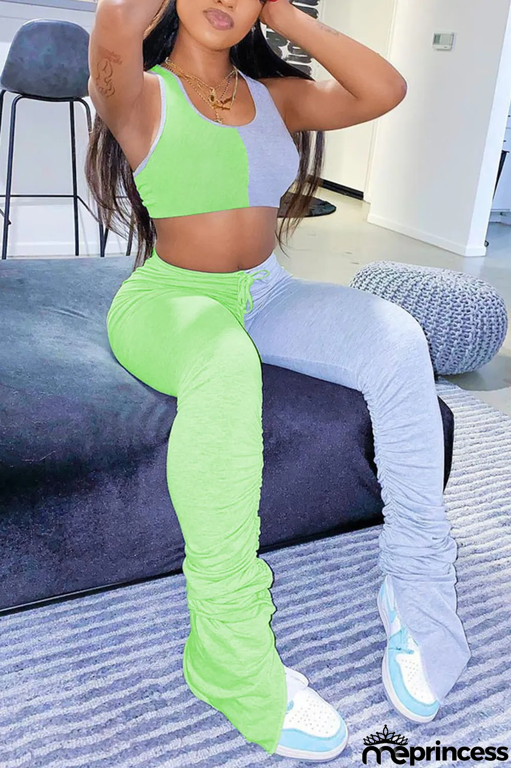 Blue Polyester Casual Solid pencil Sleeveless Two Pieces