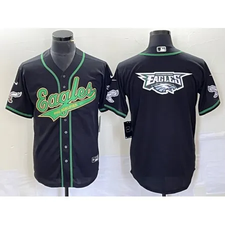 Men's Philadelphia Eagles Black Gold Team Big Logo Cool Base Stitched Baseball Jersey NFLY