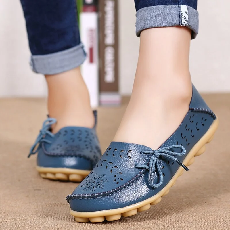 Women Flats Women Genuine Leather Shoes Slip On Loafers Woman Soft Nurse Ballerina Shoes Plus Size 34-44 Casual Sapato Feminino
