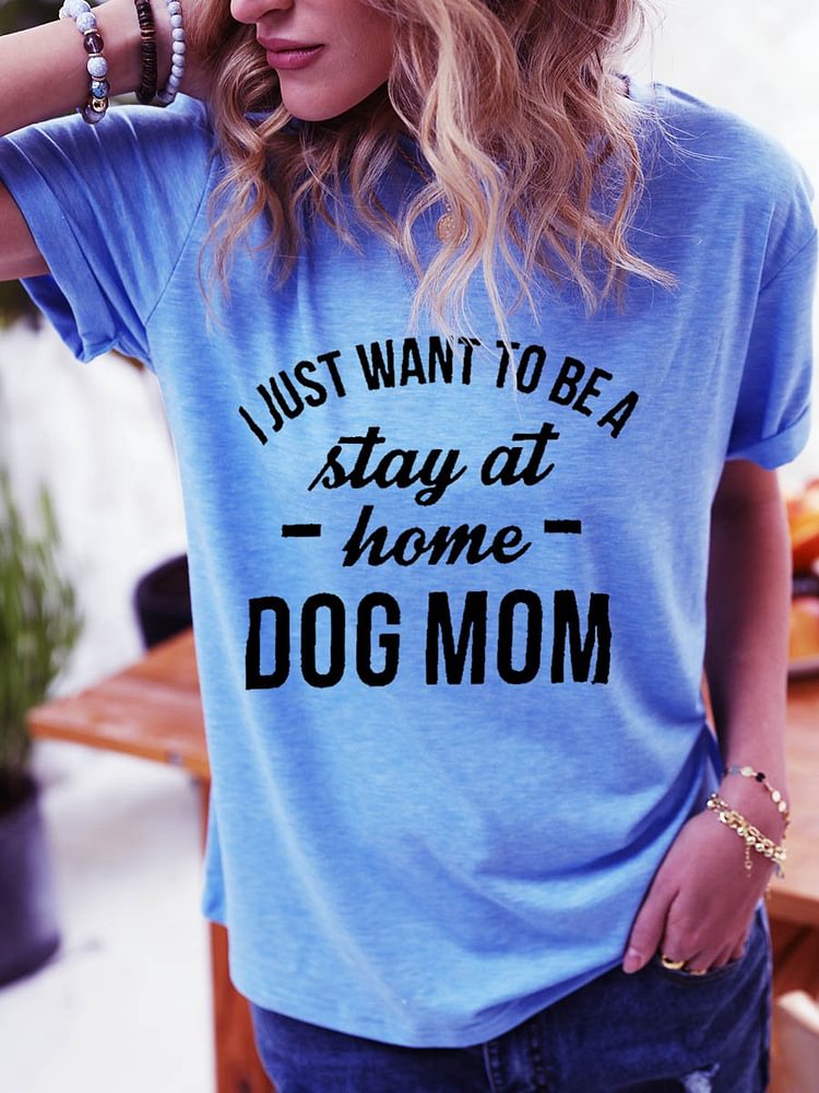 Bestdealfriday Stay At Home Dog Mom Cotton Short Sleeve Casual Letter Shirts Top