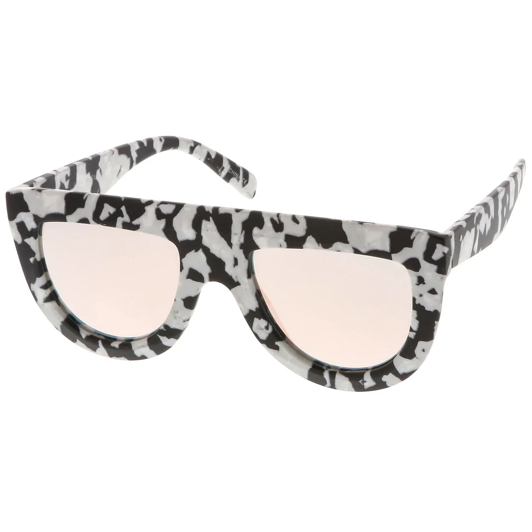 Oversize Chunky Matte Marble Print Wide Arms Flat Lens Flat Top glasses 51mm