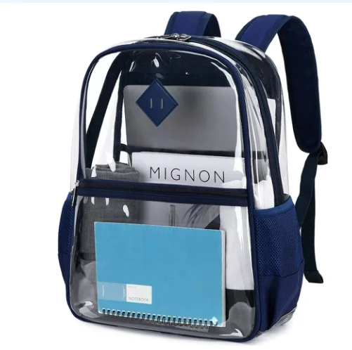 Clear Backpack Heavy Duty, PVC See Through Book Bag for School Stadium Approved Transparent Backpack