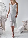 Spaghetti-Neck V-Neck Lace-Up Sexy Slim Asymmetric Midi Dress