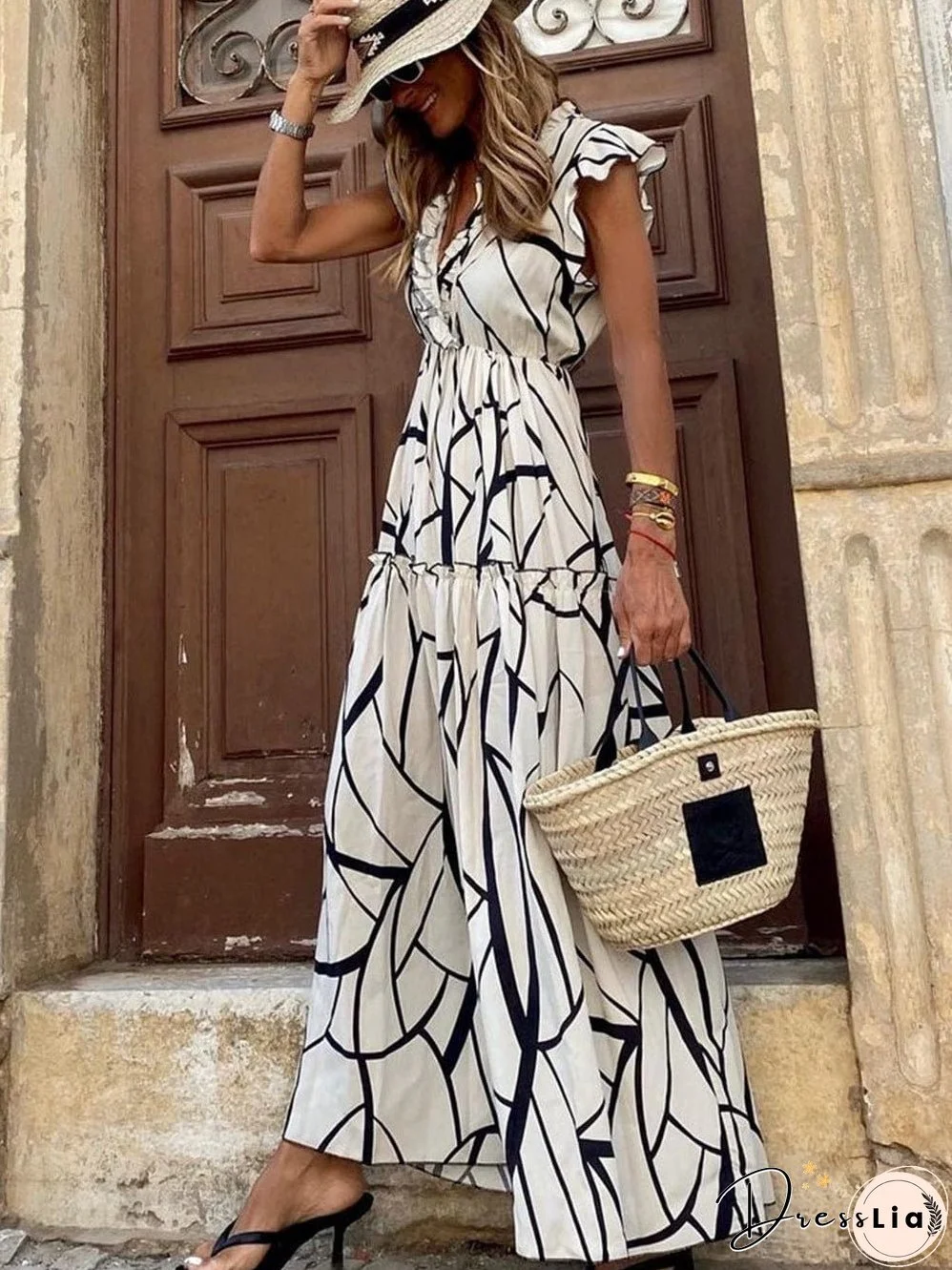 Elegant Abstract Print Maxi Dress