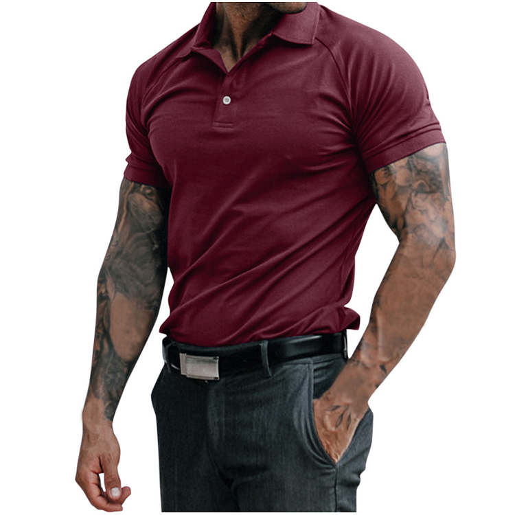 Solid Color Summer Men's Cotton Casual Short Sleeve Polo Shirts at Hiphopee