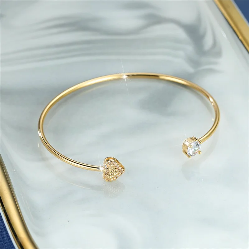 Luxury Female White Zircon Stone Bracelet Cute Gold Color Adjustable Bracelets For Women Charm Crystal Heart Chain Bracelet