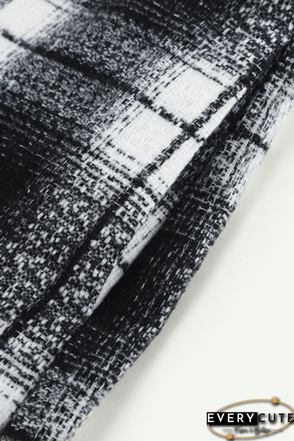 Black Plaid Print Buttoned Pocketed Long Sleeve Long Coat