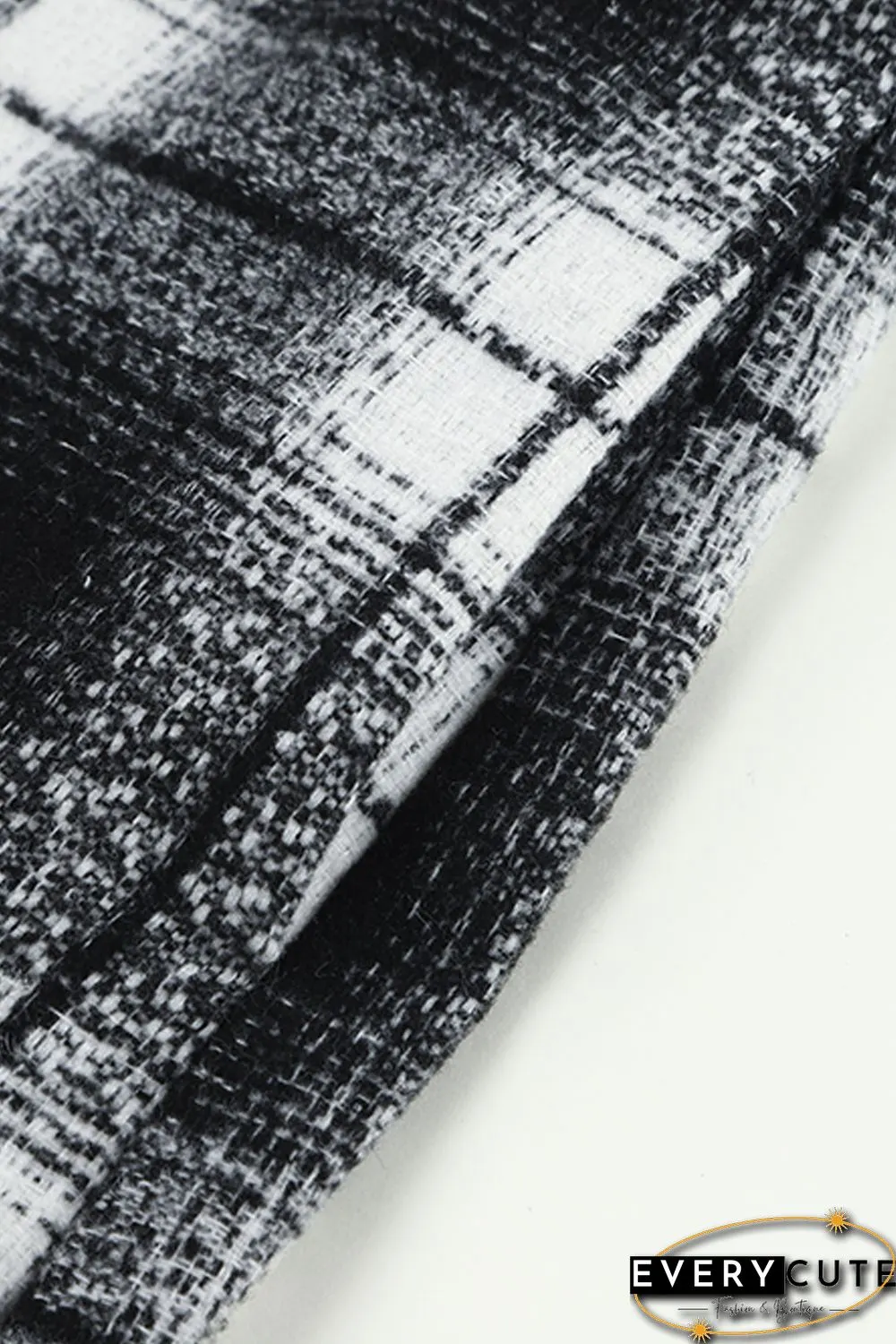 Black Plaid Print Buttoned Pocketed Long Sleeve Long Coat