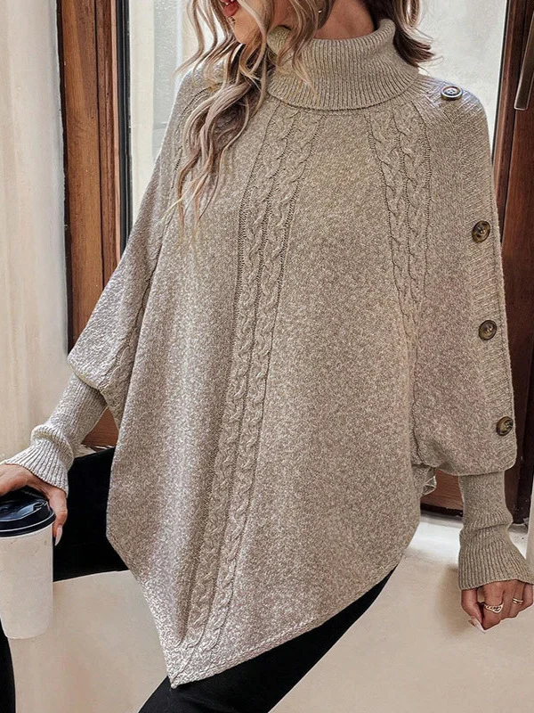 Athvotar Athvotar And Winter New Sweater Women's Knit Fashion Stucked High-Necked Button Bat Sleeve Top