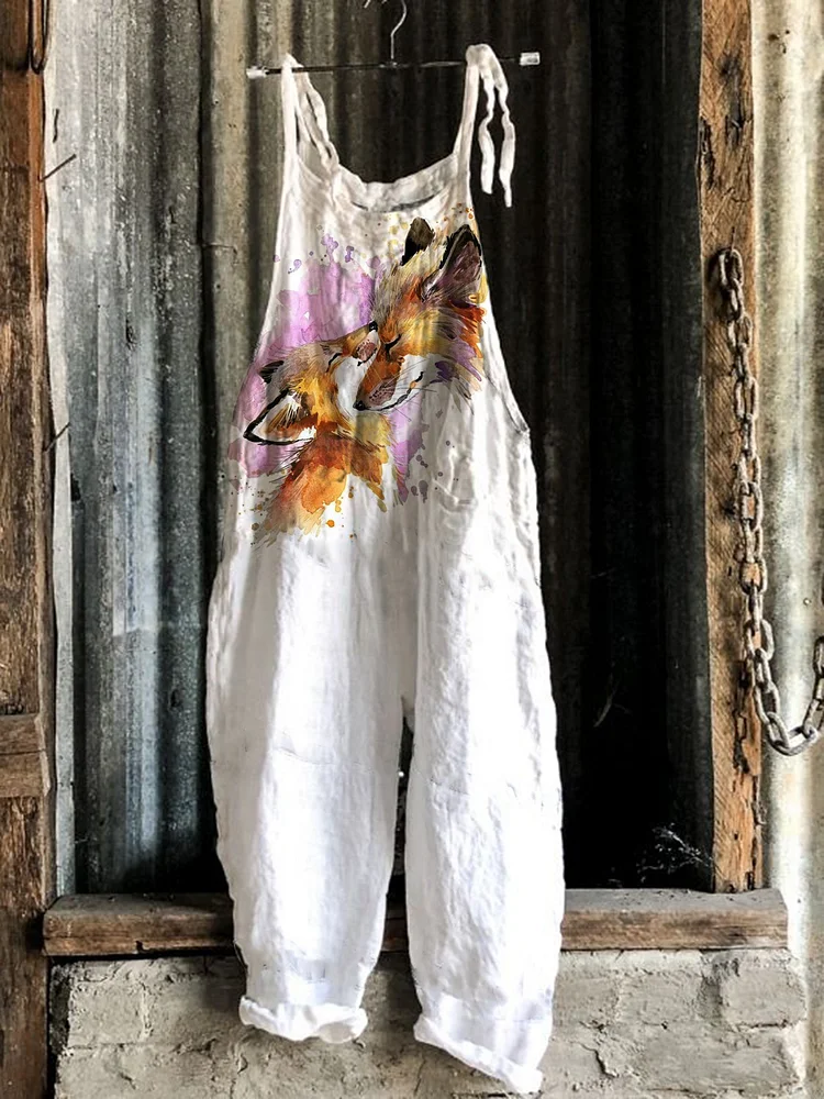Fox Mother's Love Print Jumpsuit Overalls