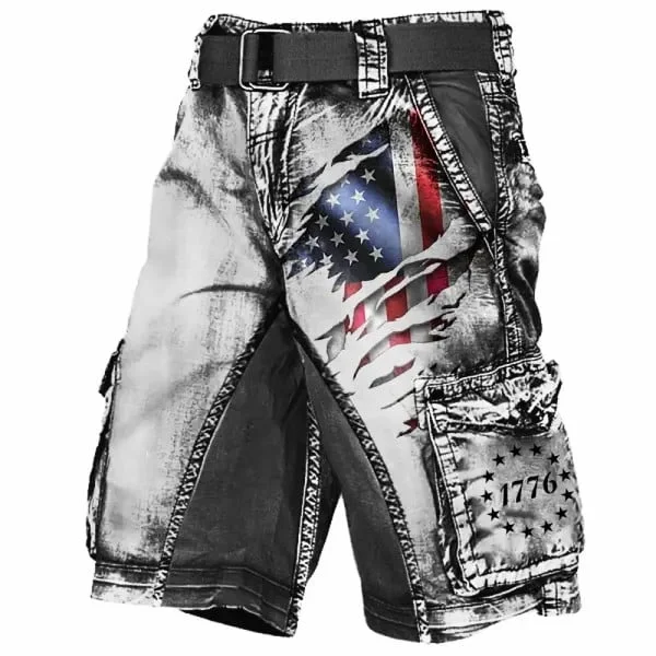 VChics Men's Independence Day Flag Print Casual Shorts