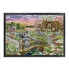 (US Only)Full Embroidery Eco-cotton Thread 14CT Print Lakeside Cabin Cross Stitch 64x50cm