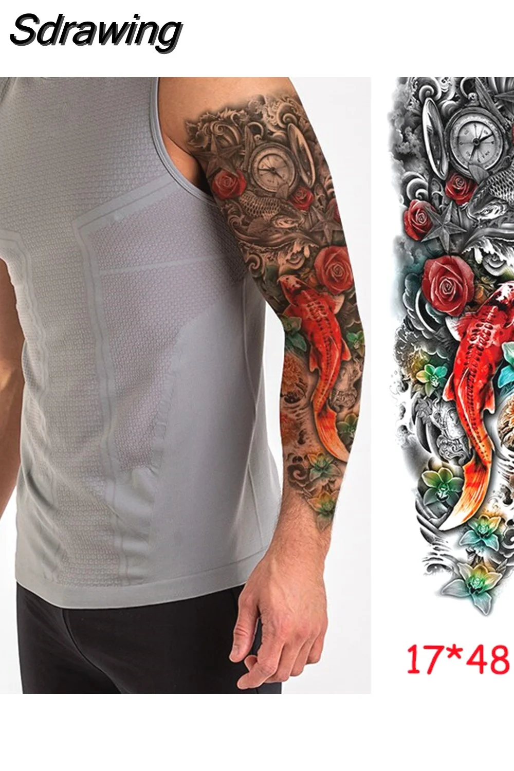 Sdrawing temporary tattoo sticker full arm lion king angel warrior lightning tree flower fake tatto flash tatoo to man woman 430-1