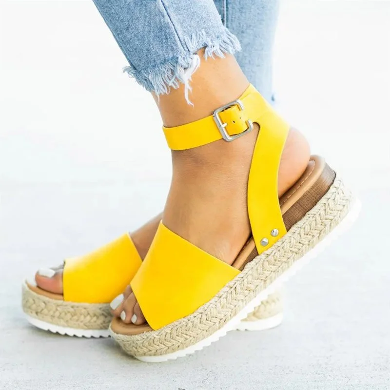 Women Sandals Soft Leather Wedges Shoes Women Espadrilles Platform Sandals Female 4cm High Heels Sandals Summer Chaussures Femme