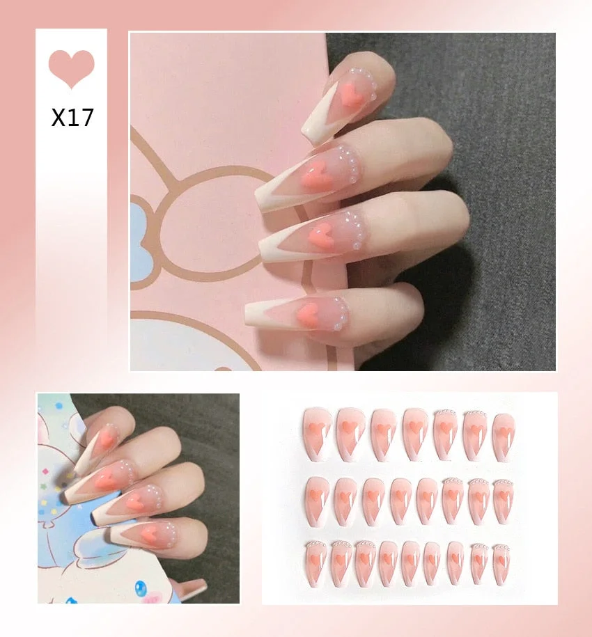Aurora Transparent Fake Nails Tips for Finger Wear Crystal Ice Clear Butterfly Press on Nails Long Bow Ballet Diamond False Nail-Nail Inspo