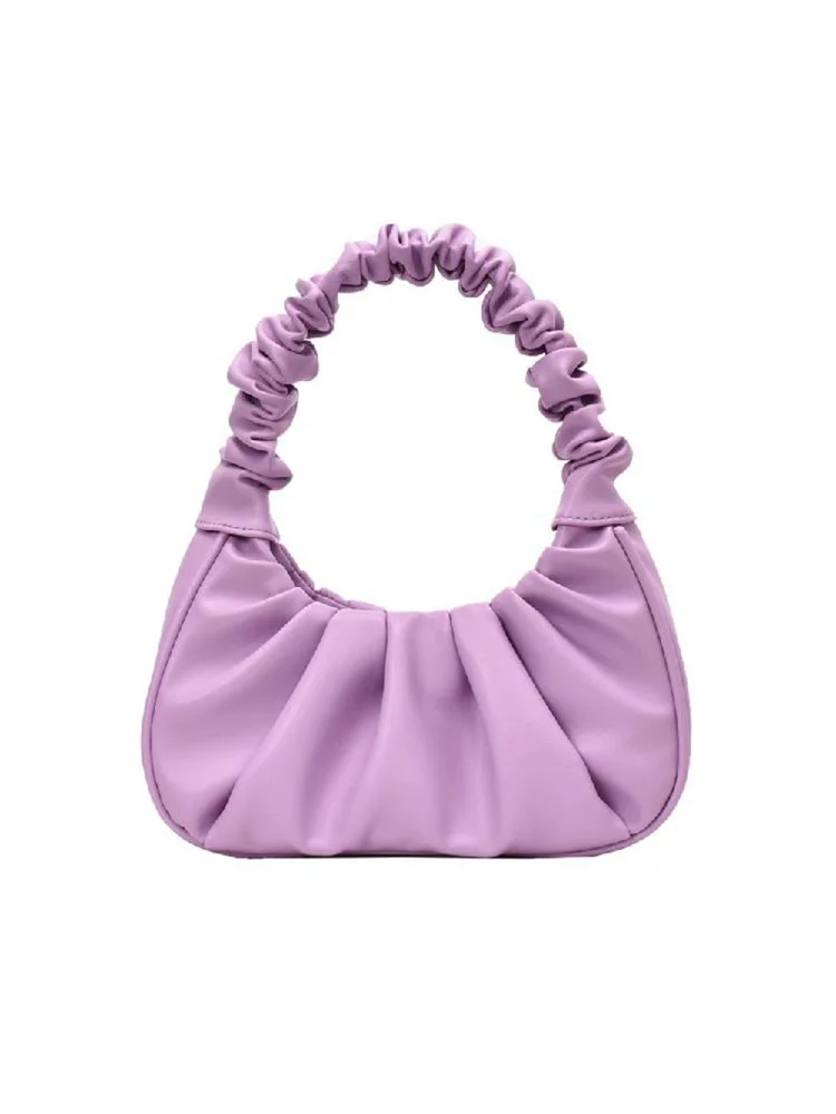 Elegant Pleated Handbag Women Leather Travel Totes Shoulder Bag (Purple)