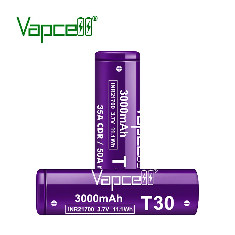 Vapcell 21700 3000mah 35A/50A T30 Flat Top Rechargeable Battery (pack of 2)