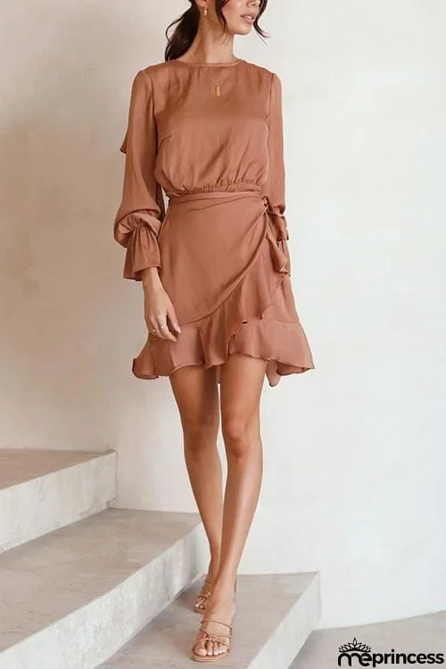 Ruffles Knot Long Sleeve Mini Dress