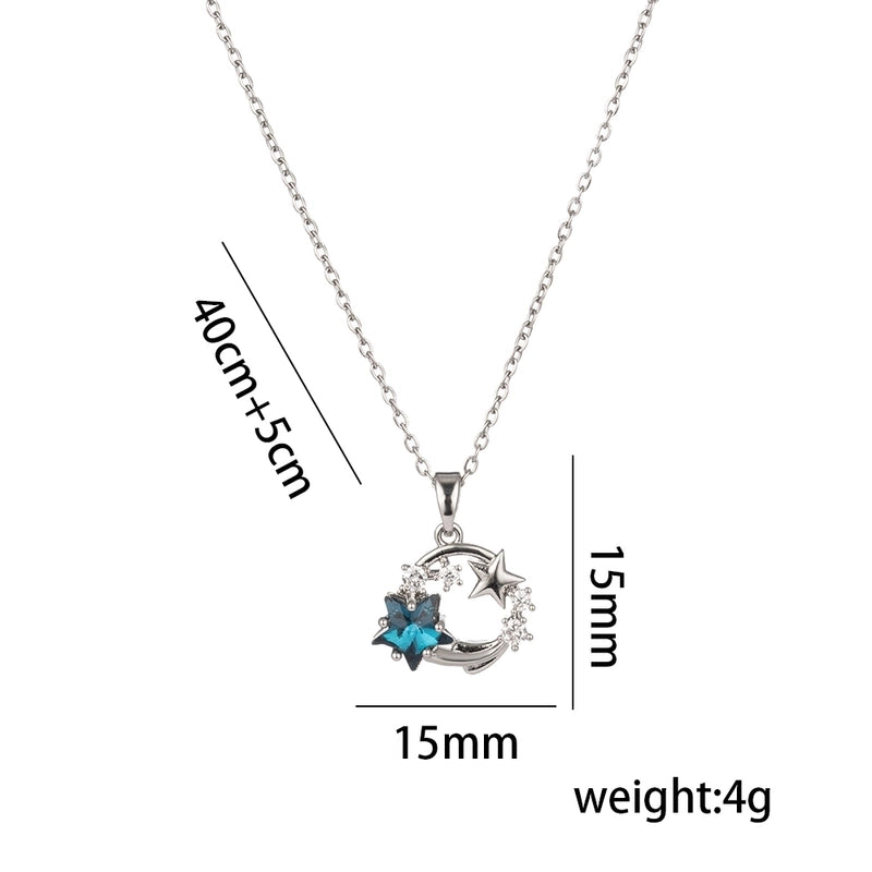 Titanium Steel 18K Gold Plated Casual Minimalist Inlay Star Moon Planet Moonstone Zircon Pendant Necklace