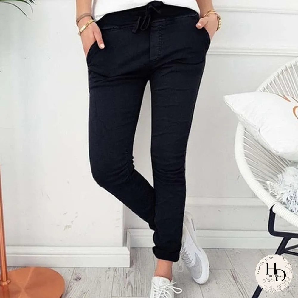 Loose Bow Tie Ruffles Women Pants Casual Solid High Waisted Belt Pocket Spring Women