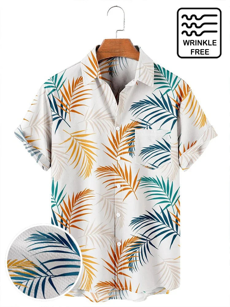 Men's Tropical Leaves Wrinkle Free Casual Hawaiian Shirts Cotton Blend Tops