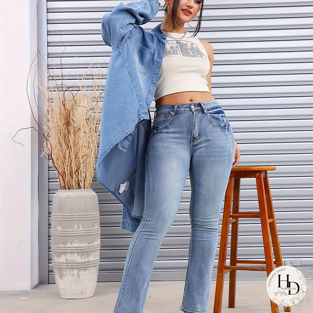 High Stretch Casual Skinny Jeans, High Waist Slant Pockets Denim Pants, Women's Denim Jeans & Clothing