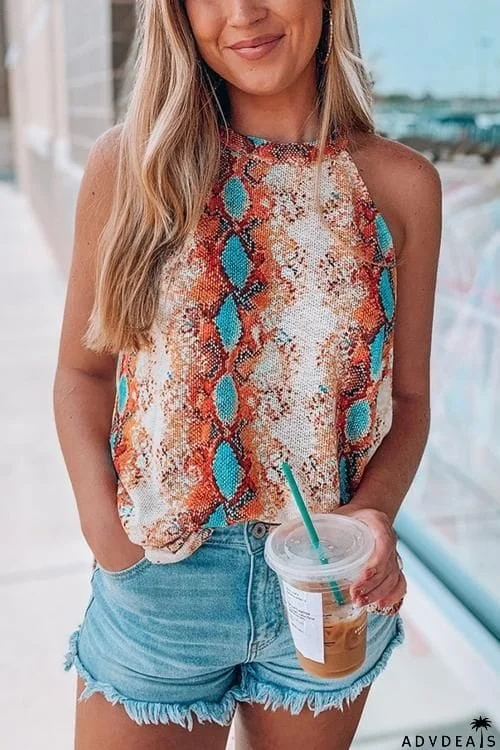 Snake Print Sleeveless T Shirt