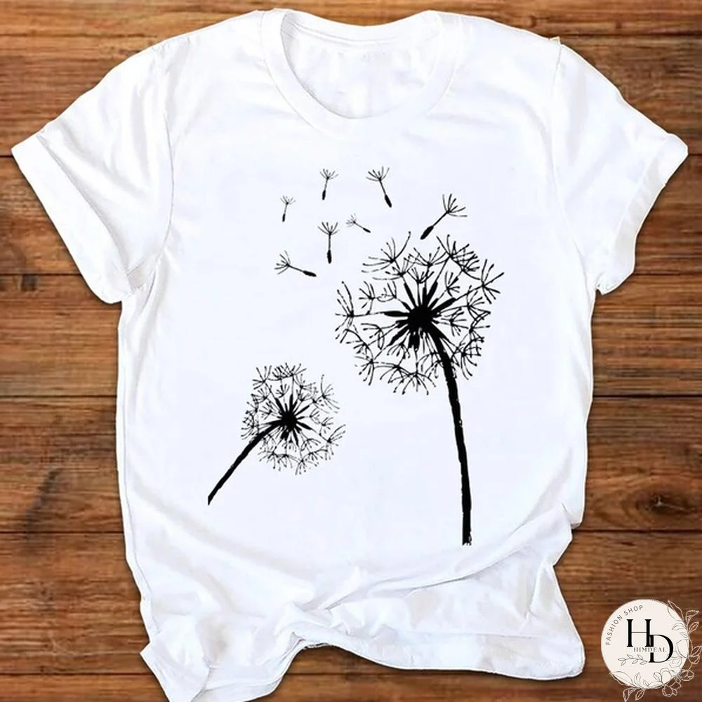 Women Lovely Dandelion Plant Ladies Printing Print Clothes Lady Tees Tops Graphic T Shirt Womens T-Shirt