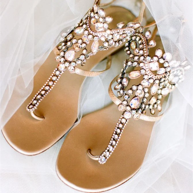 Gold Flip-Flops Colorful Rhinestone Wedding Sandals Vdcoo