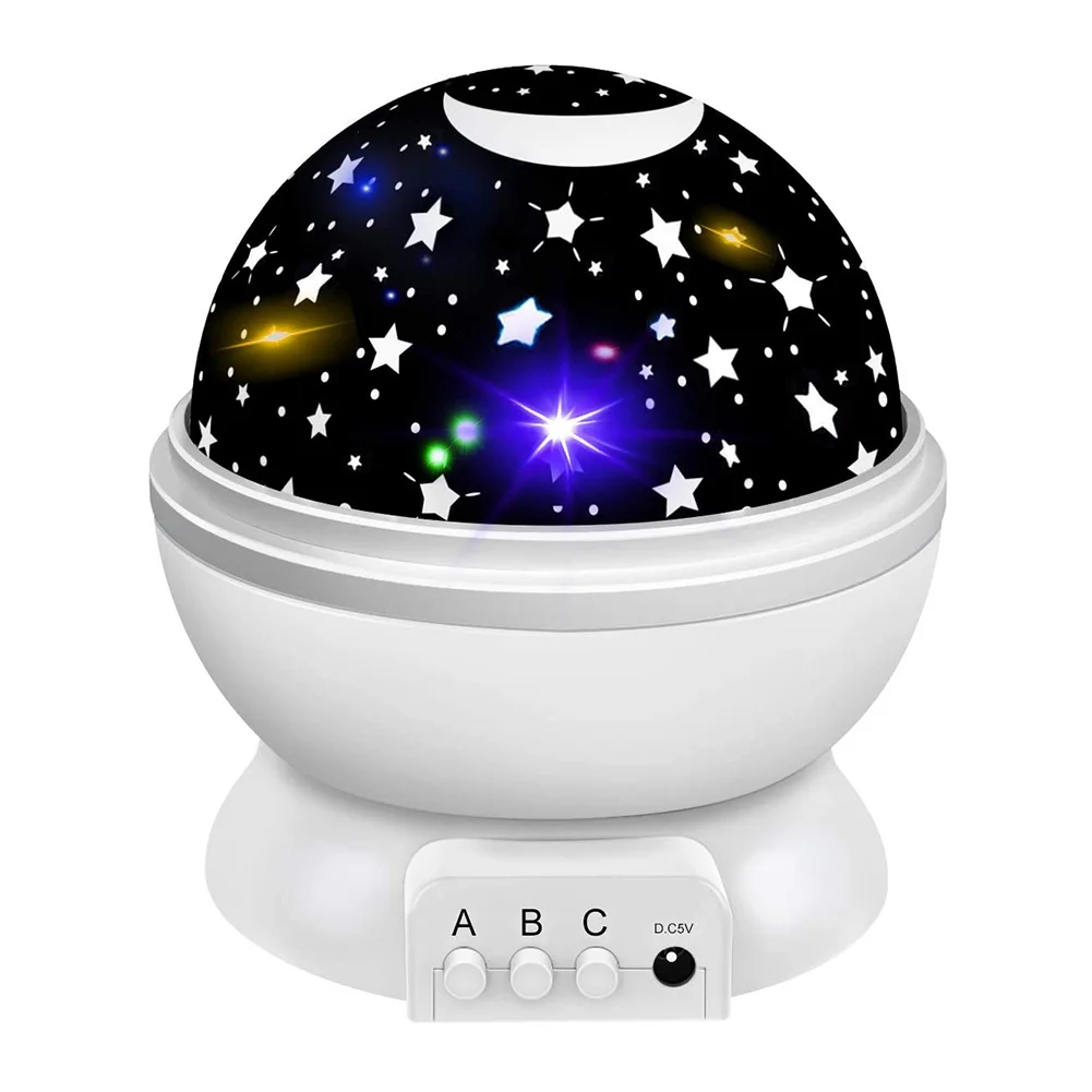 LED Starry Sky Night Light Rotating Projector Star Moon Table Lamp (White)