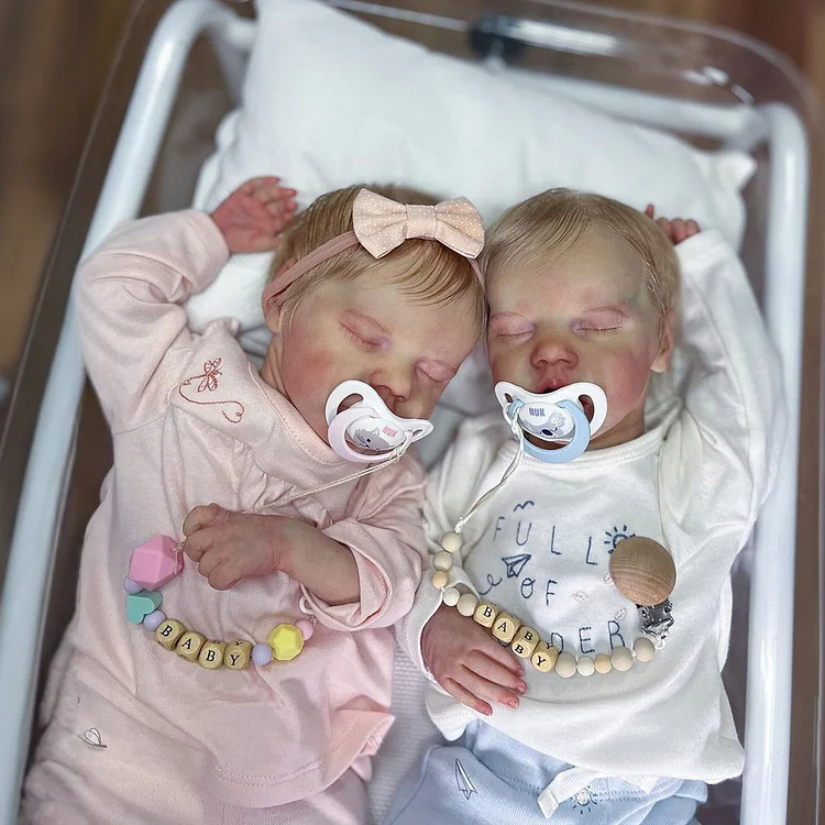 [Heartbeat💖 & Sound🔊] 17'' Real Lifelike Twins Boy and Girl Sleeping Reborn Soft Silicone Vinyl Baby Doll Dasiy and Renay
