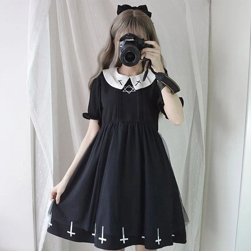 Dress Women Autumn Lolita Gothic Harajuku Vestidos Sexy Dress Halloween Sister Style Cross Cosplay Star Tulle Dresses Streetwear