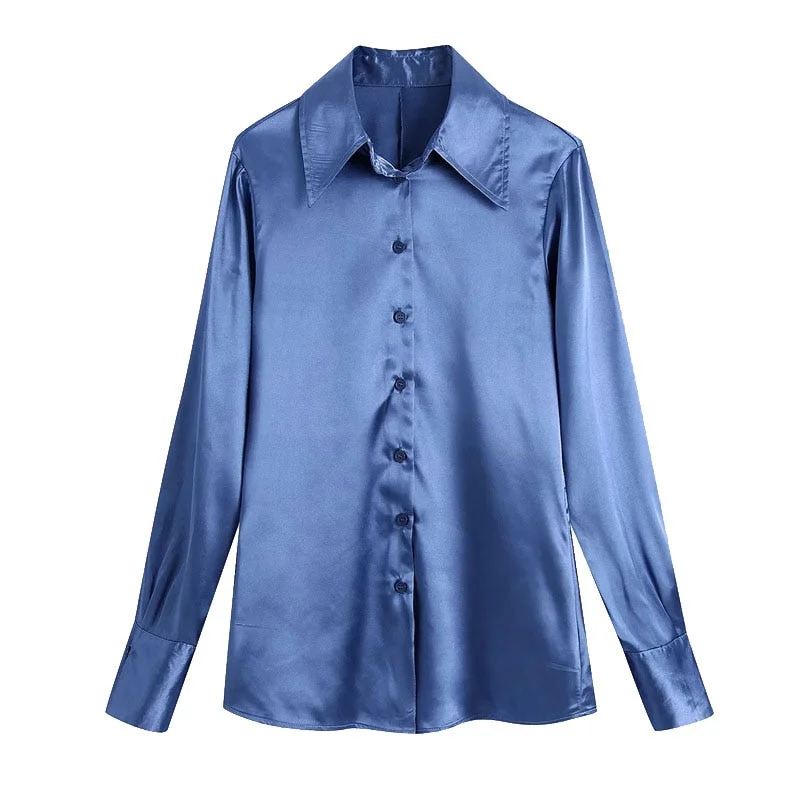 TRAF Women Fashion Soft Touch Blouse Vintage Long Sleeve Button-up Female Shirts Blusas Chic Tops