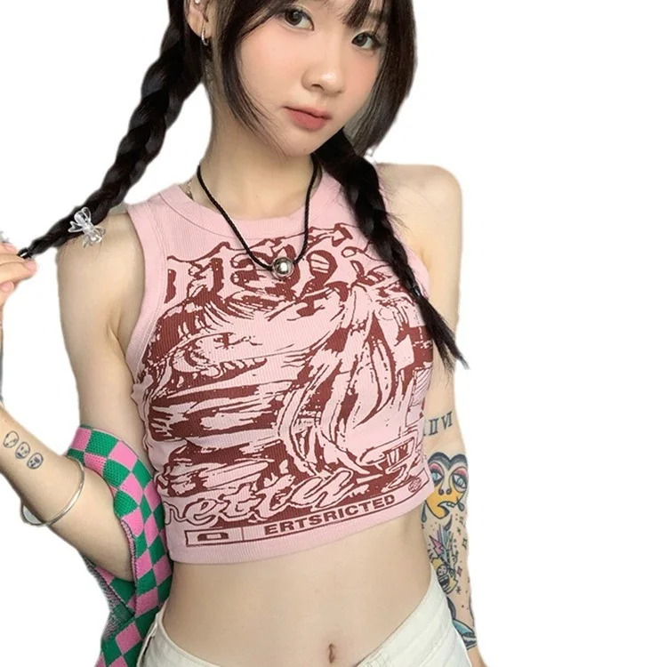 Uveng Uveng I-Word Small Vest Sling Female Summer Sweet And Spicy Outside Wearing Pink Hot Girl Sleeveless Short Sports Top
