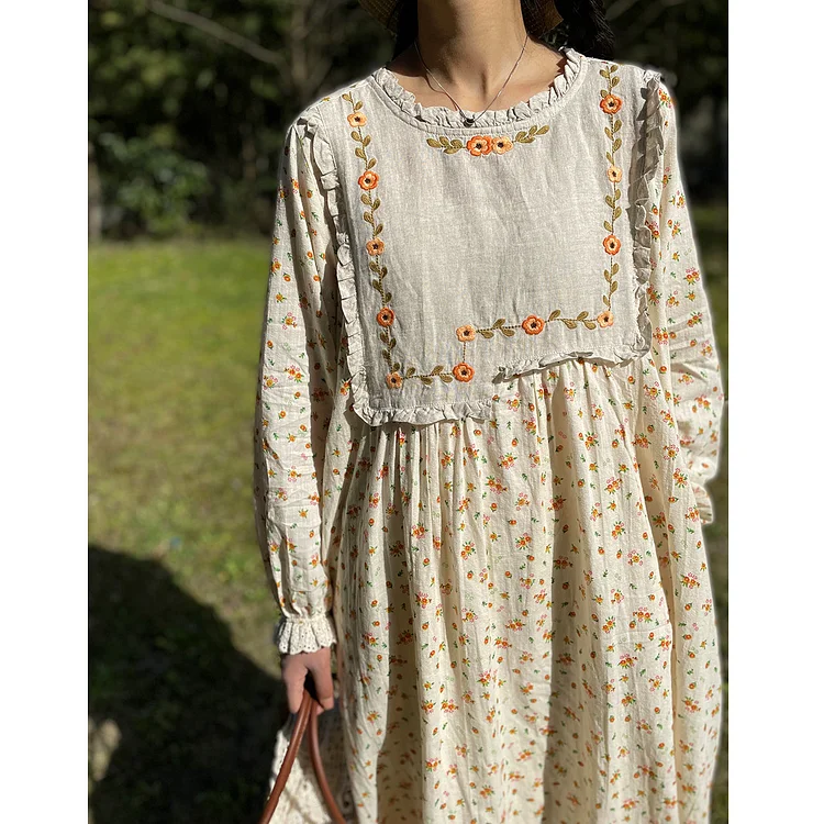 Queenfunky cottagecore style Farmcore Floral Embroidered Dress QueenFunky