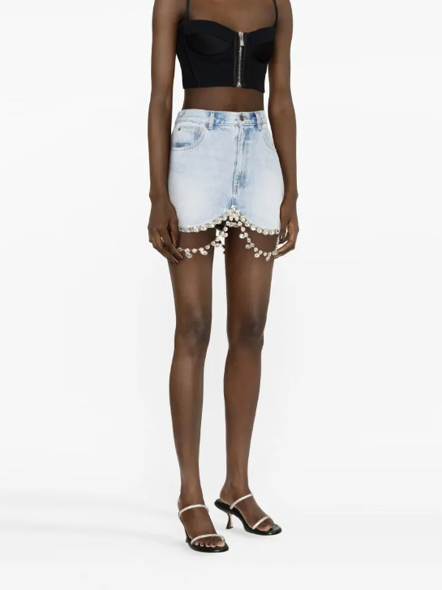 Toloer Toloer Chain Decoration Short Coat Fashion Hip Skirt Two-Piece Denim Suit Girl-Outfit Ideas