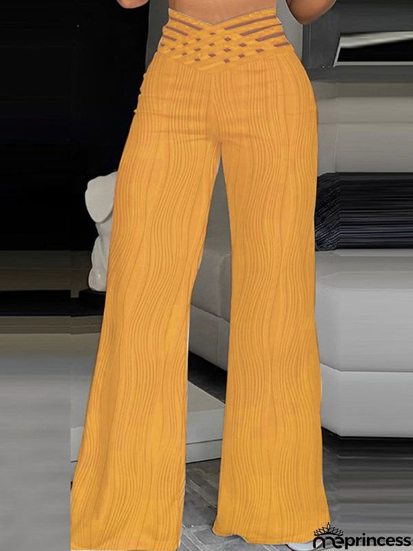 Loose Wide Leg Elasticity Hollow Pleated Solid Color Pants Trousers