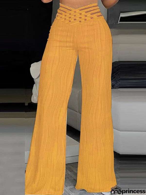 Loose Wide Leg Elasticity Hollow Pleated Solid Color Pants Trousers