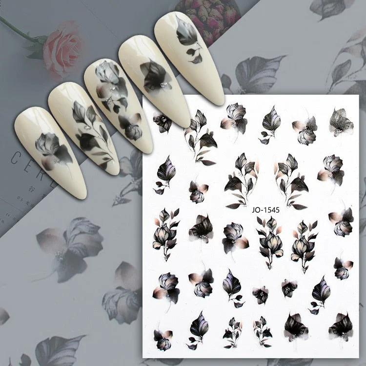 1PC Succulent Plants Flower 3D Nail Sticker Spring Floral Leaves Adhesive Transfer Decals Slider DIY Nail Art Decoration-Nail Inspo