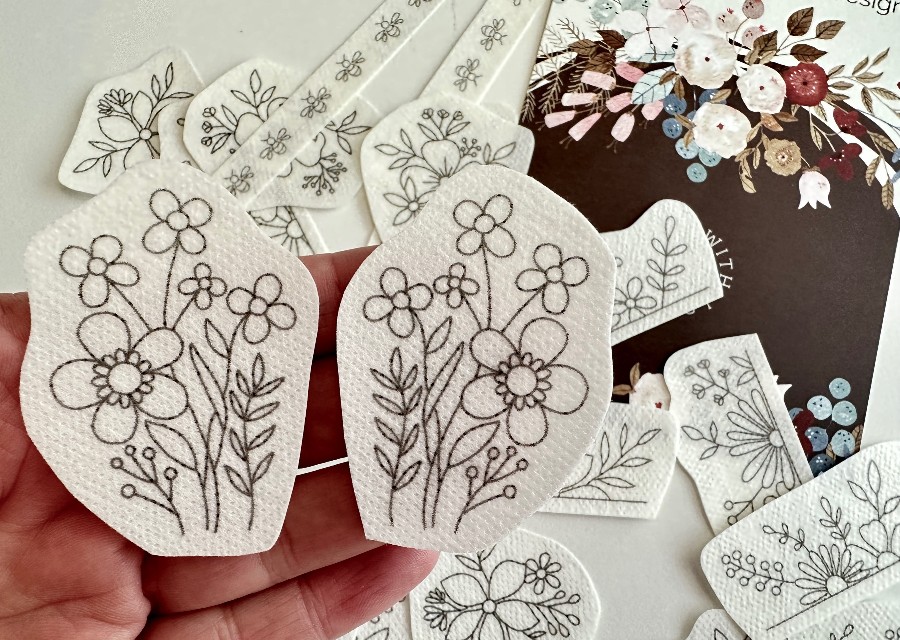 Water Soluble Flower Embroidery Pattern，Peel and Stick Embroidery Kit