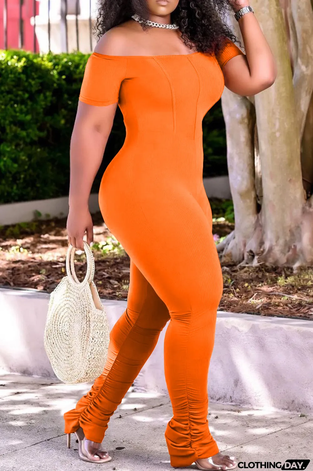 Red Fashion Casual Solid Fold Off the Shoulder Regular Jumpsuits