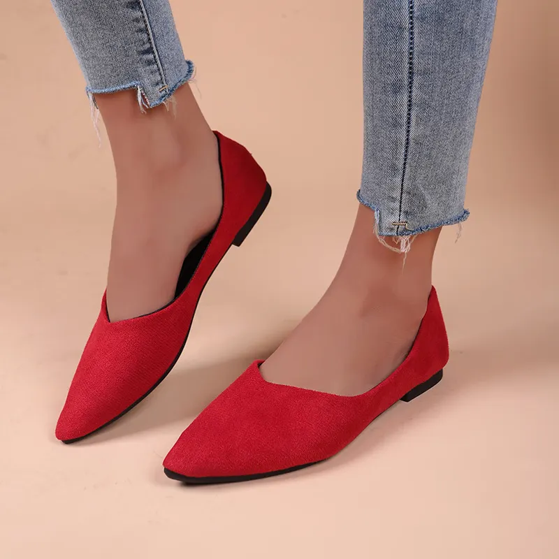 Breakj Breakj New Flat-Soled Single Shoes Women's Shoes Large-Size Bean Shoes Light-Mouthed Sharp Casual Light Single Shoes